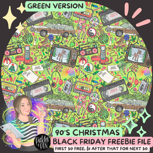 90's Christmas Seamless Pattern Design - GREEN VERSION - Black Friday Freebie File! [limited to 50 freebies]