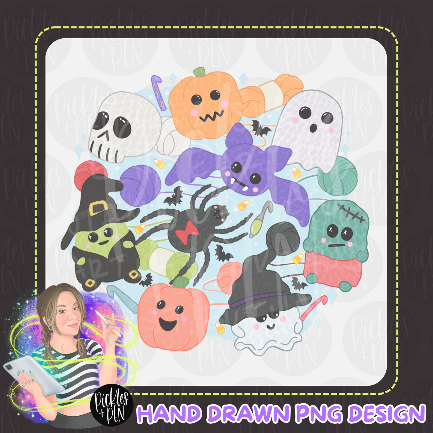 BLUE Cute Crochet Halloween Plushie PNG Design [LIMITED]