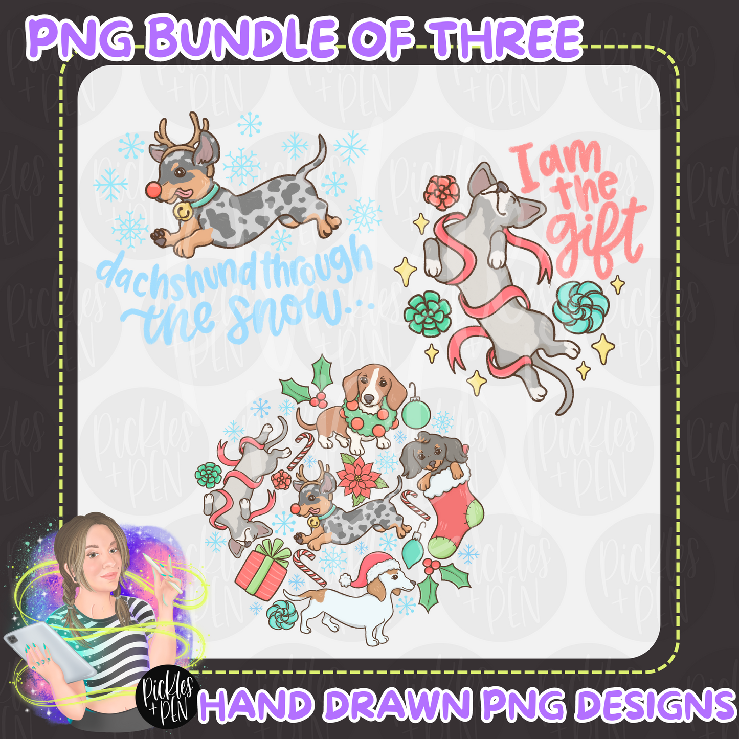 "Christmas Dachshunds" PNGs (3 Choices + Bundle Option) [LIMITED]