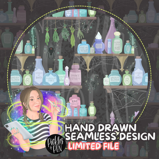 Potions x Spiders Seamless Pattern Design - Hand Drawn Files