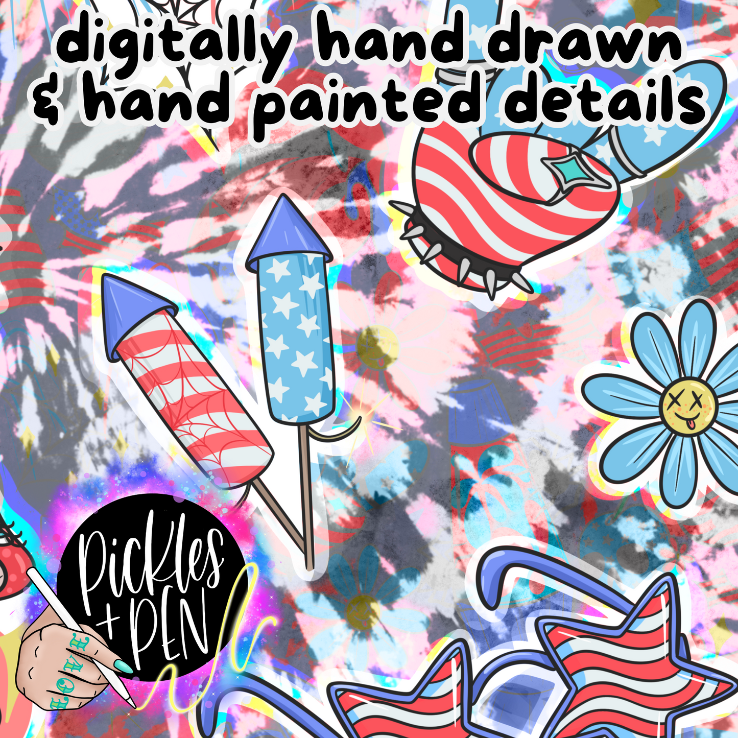 TRIPPY Tie Dye Retro Spooky 4th of July - Seamless Design - (w/ COORD FILE!) - [LIMITED]