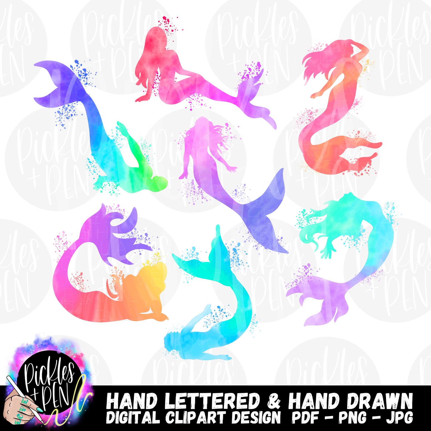 Watercolor Mermaids Clipart Set