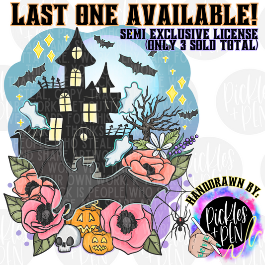 LAST ONE - Floral Haunted House - Semi Exclusive Hand Drawn PNG Design - only three total sold